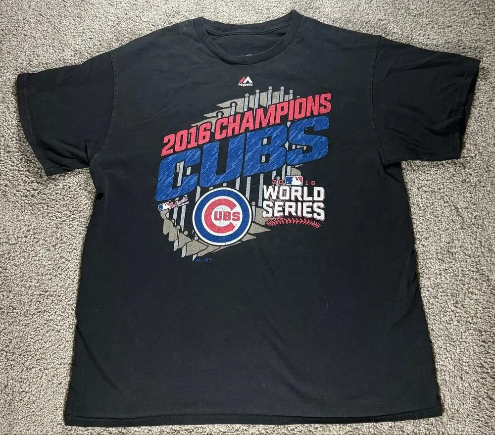Majestic Chicago Cubs 2016 World Series Champions T-Shirt Black Youth Large